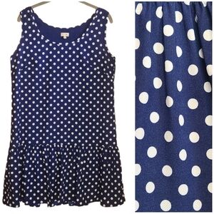 CREMIEUX BRISTOL NAVY WHITE SLEEVELESS POLKA DOT RUFFLE BOTTOM DRESS SZ 8
